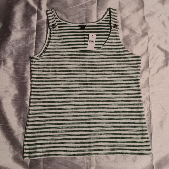 Ann Taylor Striped Shoulder Button Scoop Neck Tank - Sweet Clover - Picture 4 of 8